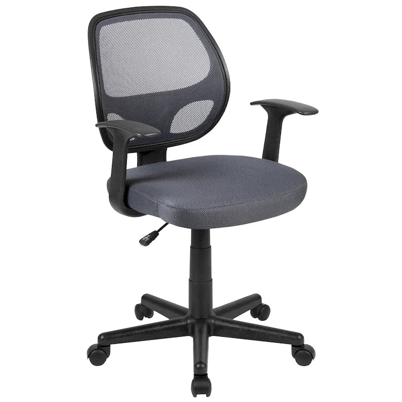 Chaise de bureau pivotante à dossier mi-haut en maille, base en nylon, soutien lombaire, pivotement à 360°, 1 place, noir/gris