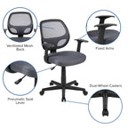 Chaise de bureau pivotante à dossier mi-haut en maille, base en nylon, soutien lombaire, pivotement à 360°, 1 place, noir/gris