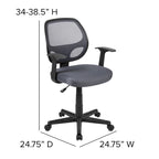 Chaise de bureau pivotante à dossier mi-haut en maille, base en nylon, soutien lombaire, pivotement à 360°, 1 place, noir/gris