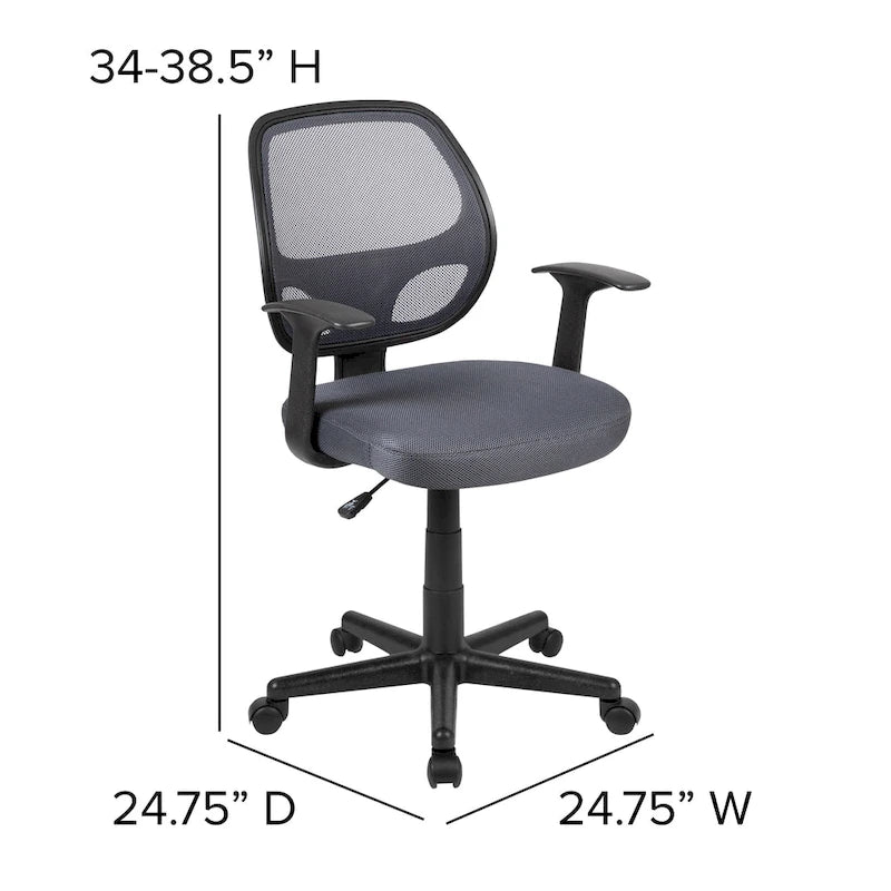 Chaise de bureau pivotante à dossier mi-haut en maille, base en nylon, soutien lombaire, pivotement à 360°, 1 place, noir/gris