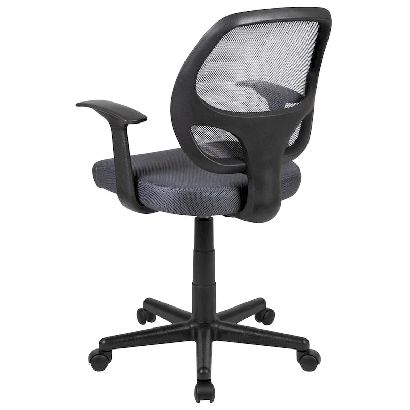 Chaise de bureau pivotante à dossier mi-haut en maille, base en nylon, soutien lombaire, pivotement à 360°, 1 place, noir/gris
