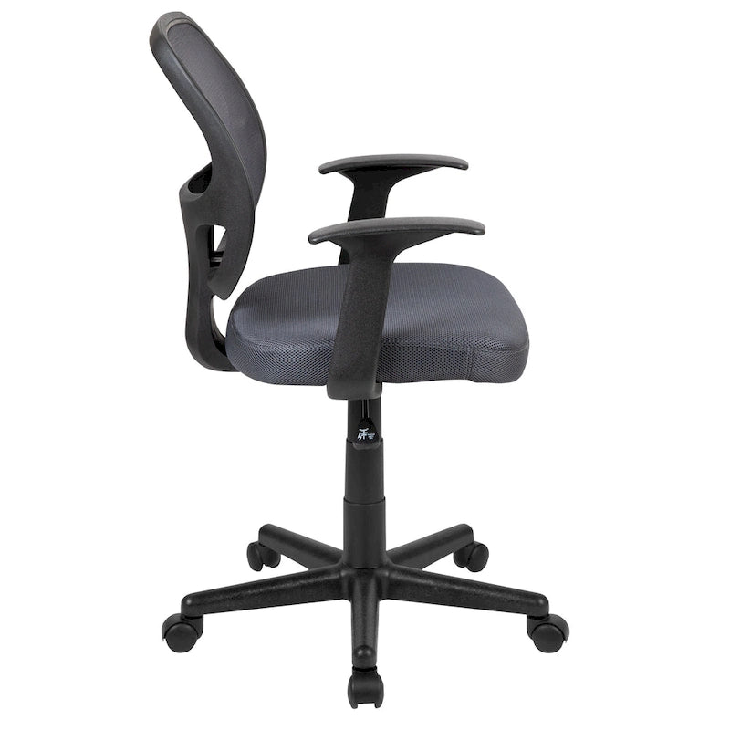 Chaise de bureau pivotante à dossier mi-haut en maille, base en nylon, soutien lombaire, pivotement à 360°, 1 place, noir/gris
