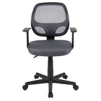 Chaise de bureau pivotante à dossier mi-haut en maille, base en nylon, soutien lombaire, pivotement à 360°, 1 place, noir/gris