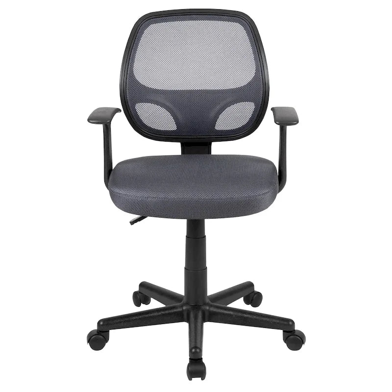 Chaise de bureau pivotante à dossier mi-haut en maille, base en nylon, soutien lombaire, pivotement à 360°, 1 place, noir/gris