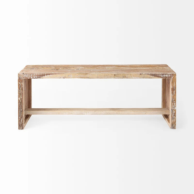 Banc d'entrée en bois recyclé, marron, rustique, cadre cubique, 47"L x 13"P x 18"H