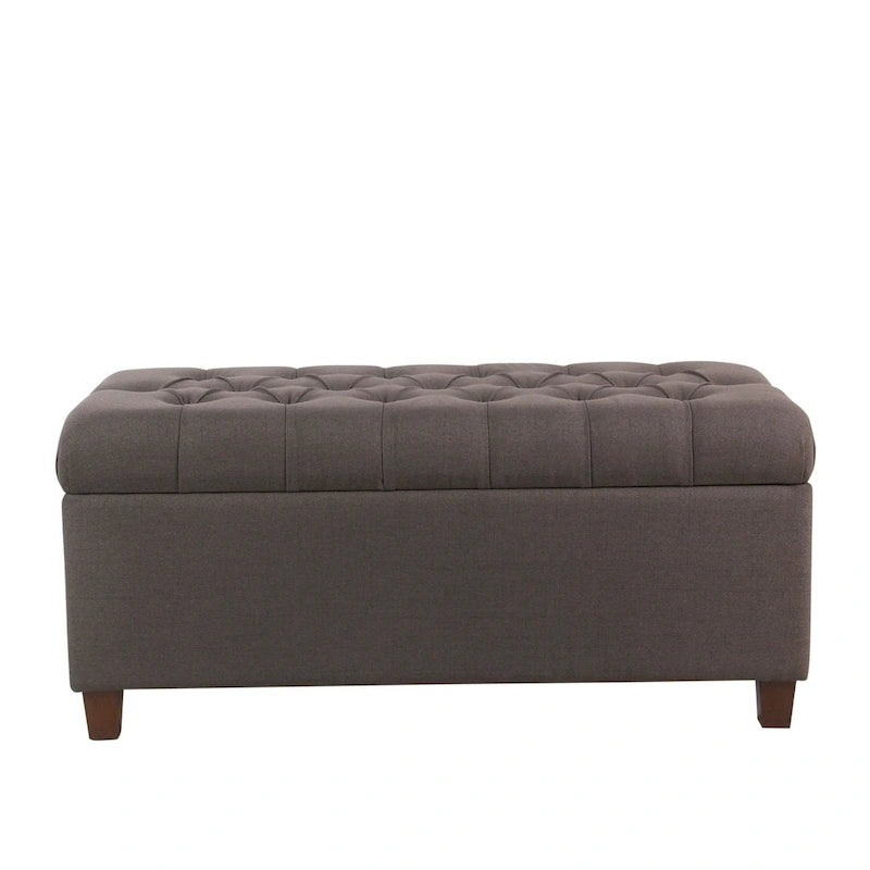 Banc de rangement capitonné, anthracite, couvercle à charnière, pieds en noyer, 1-2 places