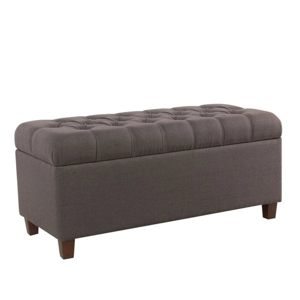Banc de rangement capitonné, anthracite, couvercle à charnière, pieds en noyer, 1-2 places