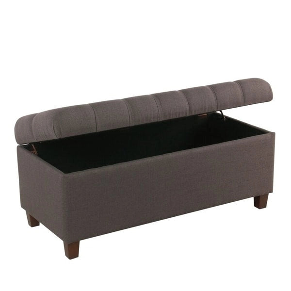Banc de rangement capitonné, anthracite, couvercle à charnière, pieds en noyer, 1-2 places
