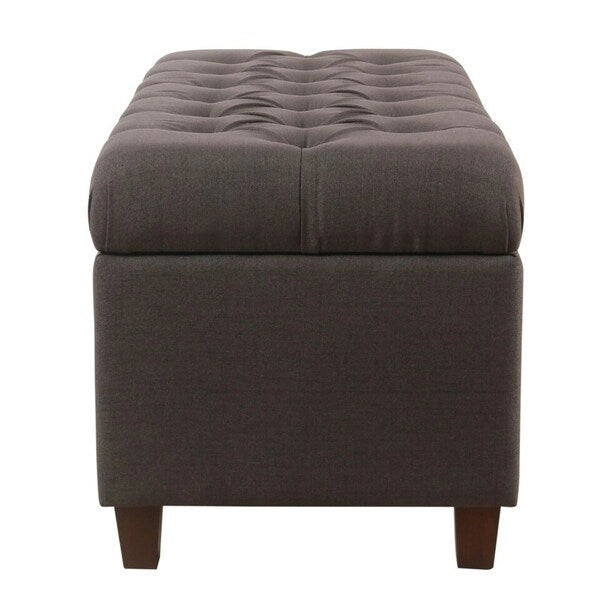 Banc de rangement capitonné, anthracite, couvercle à charnière, pieds en noyer, 1-2 places