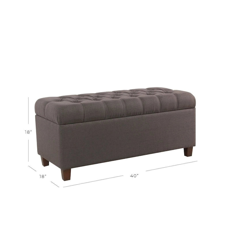 Banc de rangement capitonné, anthracite, couvercle à charnière, pieds en noyer, 1-2 places
