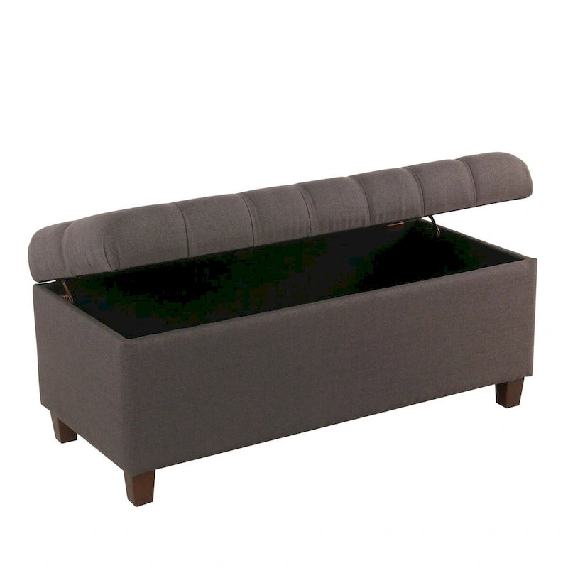Banc de rangement capitonné, anthracite, couvercle à charnière, pieds en noyer, 1-2 places