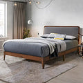 Cadre de lit Queen Size, Tête de lit rembourrée grise, Bois de noyer, 2 places