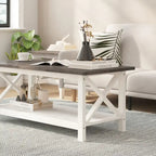 Table basse X-Frame avec étagère, Acacia Gris/Gris Foncé/Noyer, Bois massif
