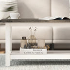 Table basse X-Frame avec étagère, Acacia Gris/Gris Foncé/Noyer, Bois massif