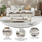 Table basse X-Frame avec étagère, Acacia Gris/Gris Foncé/Noyer, Bois massif