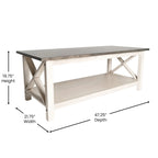 Table basse X-Frame avec étagère, Acacia Gris/Gris Foncé/Noyer, Bois massif