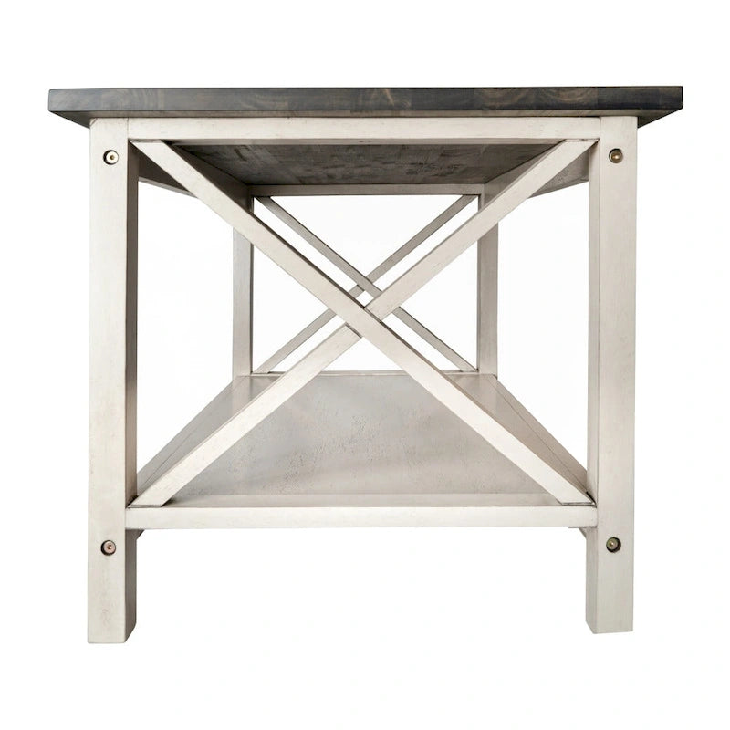 Table basse X-Frame avec étagère, Acacia Gris/Gris Foncé/Noyer, Bois massif