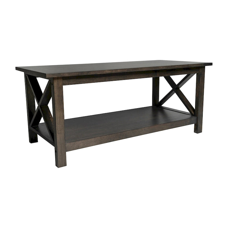 Table basse X-Frame avec étagère, Acacia Gris/Gris Foncé/Noyer, Bois massif