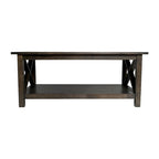 Table basse X-Frame avec étagère, Acacia Gris/Gris Foncé/Noyer, Bois massif