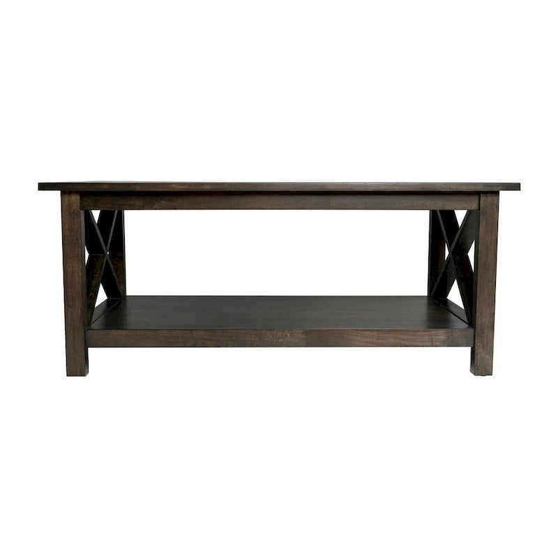 Table basse X-Frame avec étagère, Acacia Gris/Gris Foncé/Noyer, Bois massif