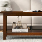 Table basse X-Frame avec étagère, Acacia Gris/Gris Foncé/Noyer, Bois massif