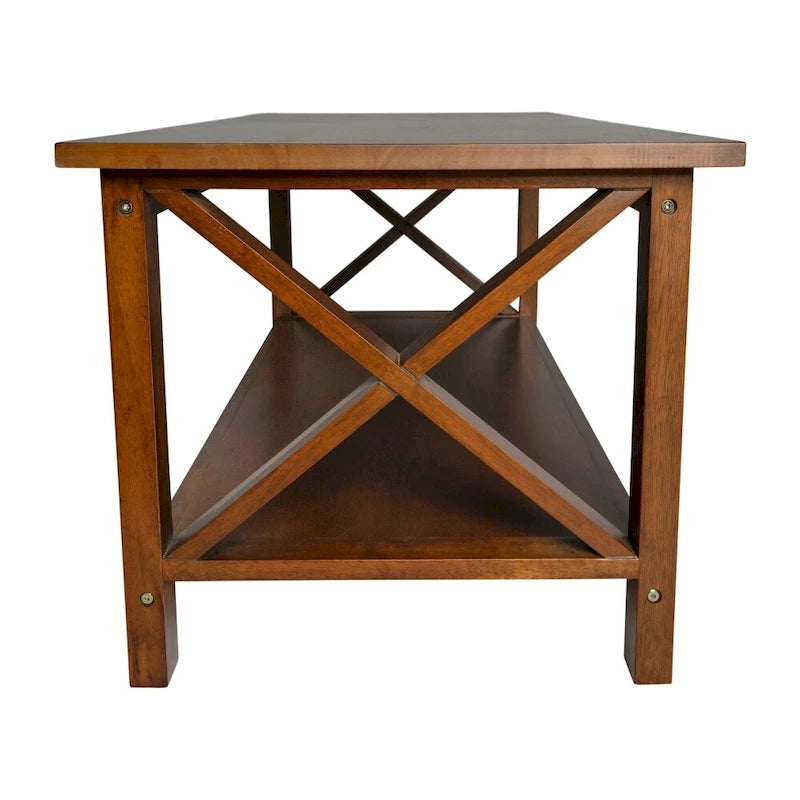Table basse X-Frame avec étagère, Acacia Gris/Gris Foncé/Noyer, Bois massif