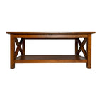 Table basse X-Frame avec étagère, Acacia Gris/Gris Foncé/Noyer, Bois massif