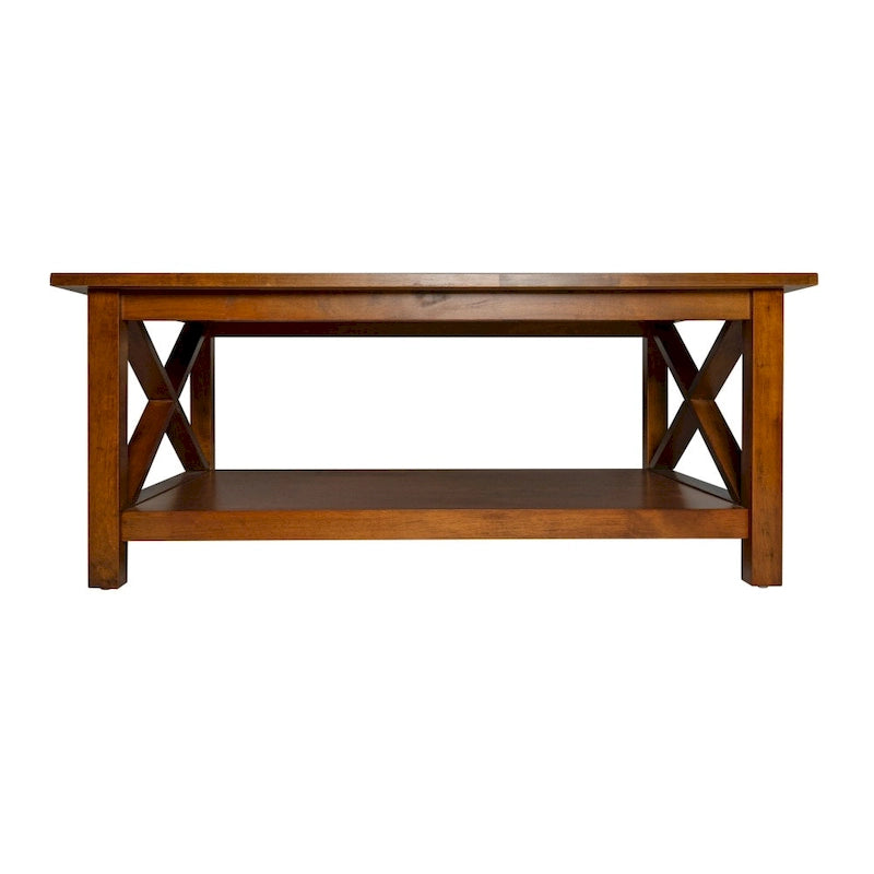 Table basse X-Frame avec étagère, Acacia Gris/Gris Foncé/Noyer, Bois massif