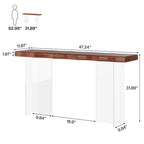Console Table Basse, Texture Ondulée, Pieds en Acrylique, 120 cm (L) x 81 cm (H), Noyer Clair/Marron Foncé