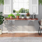Console Table Basse, Texture Ondulée, Pieds en Acrylique, 120 cm (L) x 81 cm (H), Noyer Clair/Marron Foncé