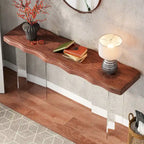 Console Table Basse, Texture Ondulée, Pieds en Acrylique, 120 cm (L) x 81 cm (H), Noyer Clair/Marron Foncé
