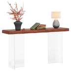 Console Table Basse, Texture Ondulée, Pieds en Acrylique, 120 cm (L) x 81 cm (H), Noyer Clair/Marron Foncé