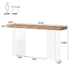 Console Table Basse, Texture Ondulée, Pieds en Acrylique, 120 cm (L) x 81 cm (H), Noyer Clair/Marron Foncé