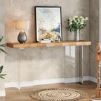 Console Table Basse, Texture Ondulée, Pieds en Acrylique, 120 cm (L) x 81 cm (H), Noyer Clair/Marron Foncé
