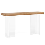 Console Table Basse, Texture Ondulée, Pieds en Acrylique, 120 cm (L) x 81 cm (H), Noyer Clair/Marron Foncé