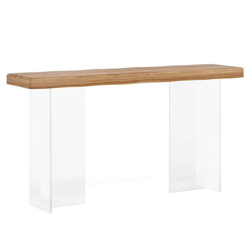 Console Table Basse, Texture Ondulée, Pieds en Acrylique, 120 cm (L) x 81 cm (H), Noyer Clair/Marron Foncé