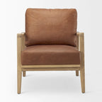 Fauteuil en cuir véritable marron avec cadre en hêtre massif marron clair - 27.9L x 34P x 34.4H