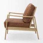 Fauteuil en cuir véritable marron avec cadre en hêtre massif marron clair - 27.9L x 34P x 34.4H