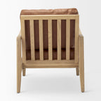 Fauteuil en cuir véritable marron avec cadre en hêtre massif marron clair - 27.9L x 34P x 34.4H