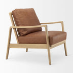 Fauteuil en cuir véritable marron avec cadre en hêtre massif marron clair - 27.9L x 34P x 34.4H