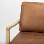 Fauteuil en cuir véritable marron avec cadre en hêtre massif marron clair - 27.9L x 34P x 34.4H
