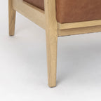 Fauteuil en cuir véritable marron avec cadre en hêtre massif marron clair - 27.9L x 34P x 34.4H