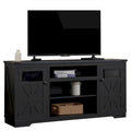 Meuble TV de ferme noir/blanc, convient aux téléviseurs de 75 pouces, 167,6 cm (L) x 40,6 cm (P) x 66 cm (H), 9 compartiments, portes vitrées