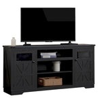 Meuble TV de ferme noir/blanc, convient aux téléviseurs de 75 pouces, 167,6 cm (L) x 40,6 cm (P) x 66 cm (H), 9 compartiments, portes vitrées