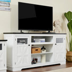 Meuble TV de ferme noir/blanc, convient aux téléviseurs de 75 pouces, 167,6 cm (L) x 40,6 cm (P) x 66 cm (H), 9 compartiments, portes vitrées
