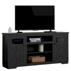 Meuble TV de ferme noir/blanc, convient aux téléviseurs de 75 pouces, 167,6 cm (L) x 40,6 cm (P) x 66 cm (H), 9 compartiments, portes vitrées