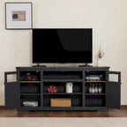 Meuble TV de ferme noir/blanc, convient aux téléviseurs de 75 pouces, 167,6 cm (L) x 40,6 cm (P) x 66 cm (H), 9 compartiments, portes vitrées
