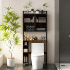 Meuble de rangement WC, Marron foncé, MDF et treillis métallique, Étagère réglable, Porte-papier toilette
