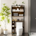 Meuble de rangement WC, Marron foncé, MDF et treillis métallique, Étagère réglable, Porte-papier toilette