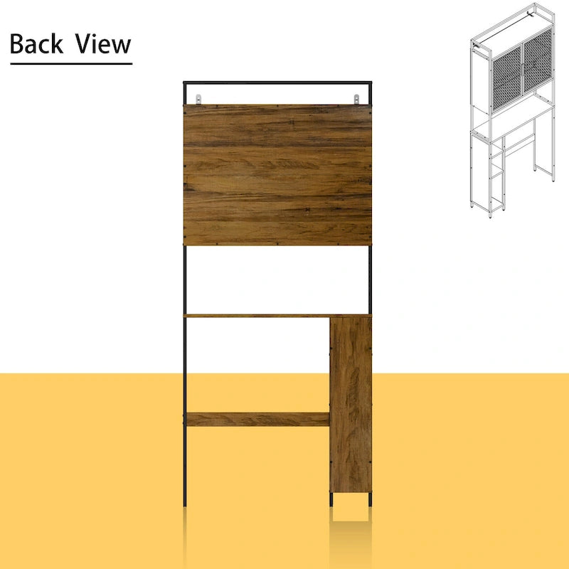 Meuble de rangement WC, Marron foncé, MDF et treillis métallique, Étagère réglable, Porte-papier toilette